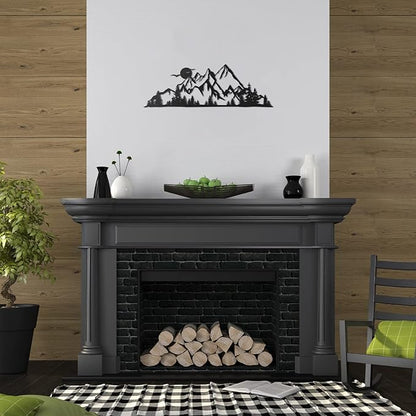 Demissle Metal Mountain Wall Art Blue Ridge Mountain Wall Decor Nature Forest Tree Sticker 15.7 x 5.3 Inch Summit Rustic Sign Scene Art Decor for Home Living Room Bedroom Indoor Outdoor(Black)