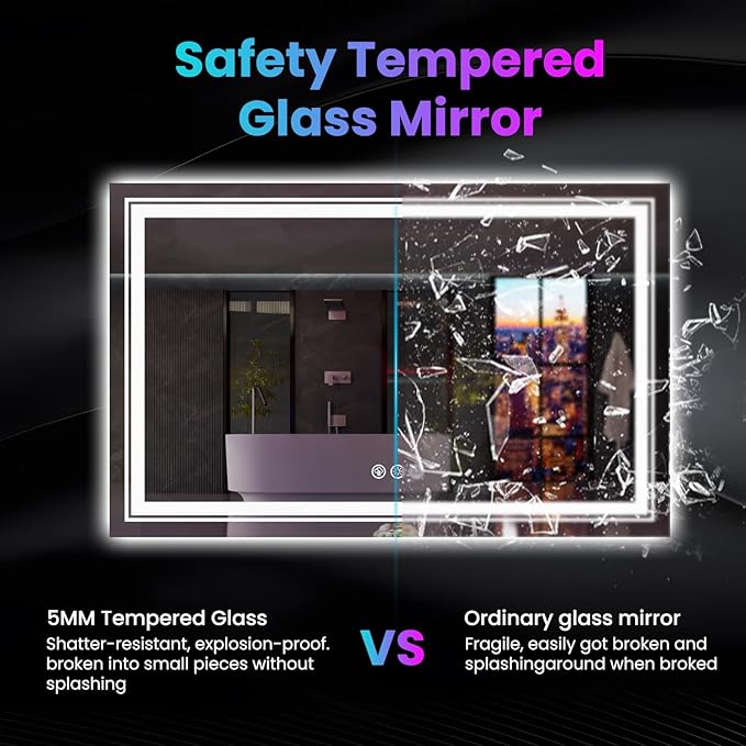 Snowdool LED Mirror for Bathroom, 72"X32" with 8 RGB Backlit +3 Front Lit (Adjustable Individually), Anti-Fog, Large Lighted Bathroom Vanity Mirror for Wall,Shatterproof,Memory Function,Tempered Glass