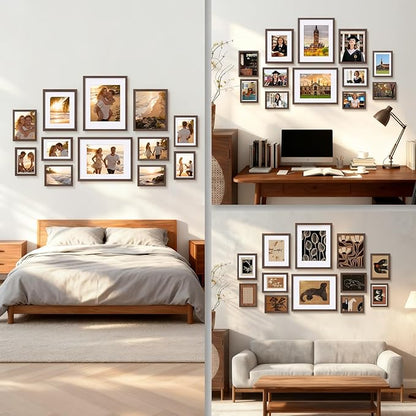 Egofine Picture Frame Set 12 Pack, Picture Frames Collage Wall Decor with Two 11x14, Two 8x10, Four 5x7, Four 4x6 for Wall and Tabletop, Made of Solid Wood, Covered by Plexiglass, Rustic Brown