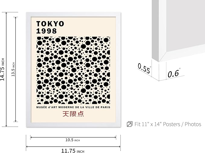 Poster Master Vintage Poster - Retro Pop Art Print - Gift for Artist, Friend - Black Dots, Tokyo, Ville de Paris, Modern, Abstract - Wall Decor for Home, Office, 11x14 White Framed