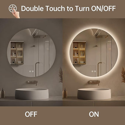 LOVESPEJO 24 Inch Round Backlit Bathroom Mirror with Lights, Circle LED Mirror for Bathroom, Fogless, Stepless Dimmable, 3 Color Changing, Memory, IP54, Shatterproof