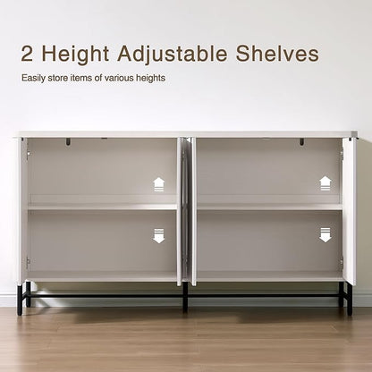 Fatmok 65" Large Sideboard Buffet Cabinet with Storage, Set of 2 Modern Fluted Credenza Accent Coffee Bar Console Tables with Doors & Adjustable Shelves for Living Room or Hallway, White