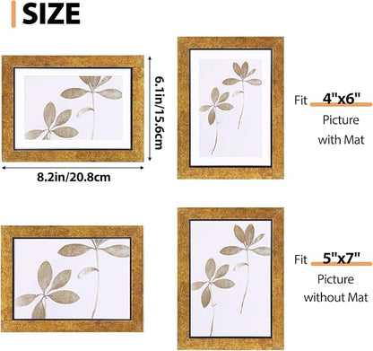 Fixwal 5x7 Picture Frame Set of 5, Vintage Photo Frame, Rustic Retro Picture Frame with Tempered Glass, Decorative Art on Walls and Tabletop Placement