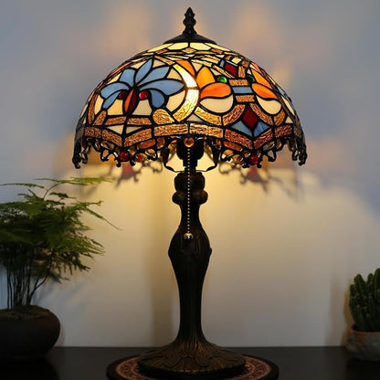 Tiffany Lamp Stained Glass Table Lamp 12 x 19” Yellow Phoenix Tail Style Bedside Reading Lamp Decorative Lamp for Desk Living Room Bedroom Office Study Light Home Decor Gift