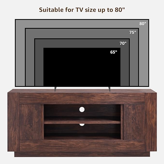OKD Modern 70" TV Stand, Entertainment Center for TVs Up to 80", Media Console with Large Open Storage & Side Cabinets, Thick Wood Design for Living Room, Dark Walnut