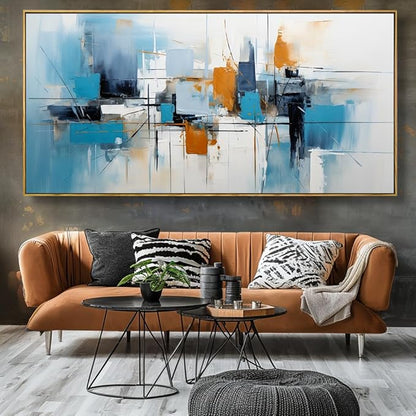 Wall Art Abstract Wall Decor Blue Orange Colorful Canvas Painting Modern Artwork for Living Room Bedroom Dining Room Home Office Decor 30"x60" with Framed