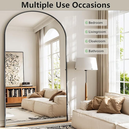 Oversized Full Length Mirror, 40"x80" Large Arched Floor Mirror Full Length with Stand, Room Decor Big Full Body Mirror with HD Tempered Glass Aluminum Frame for Bedroom Living Room, Black