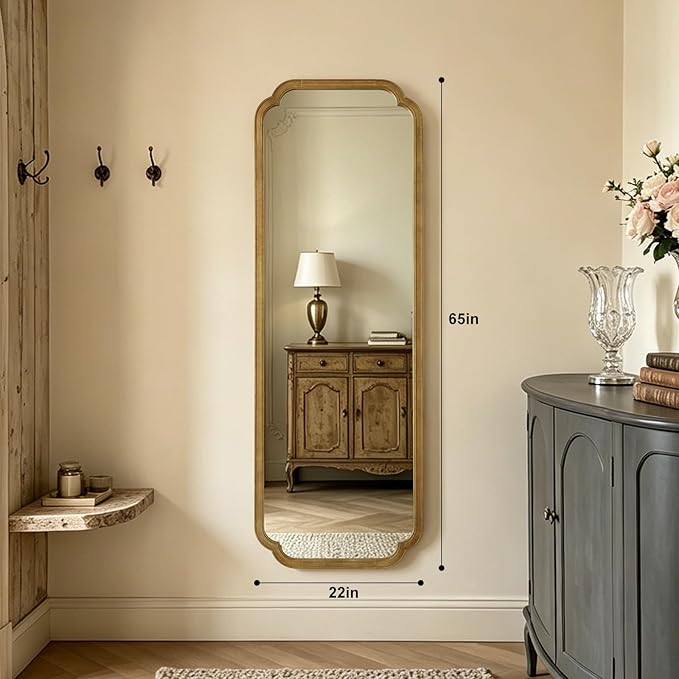 WallBeyond Full Length Mirror Wall Mounted 65"x22", Rustic Wooden Frame Floor Mirror, Large Full Body Mirror for Bedroom, Leaning or Hanging Against Wall, Natural Solid Wood