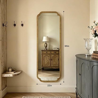 WallBeyond Full Length Mirror Wall Mounted 65"x22", Rustic Wooden Frame Floor Mirror, Large Full Body Mirror for Bedroom, Leaning or Hanging Against Wall, Natural Solid Wood