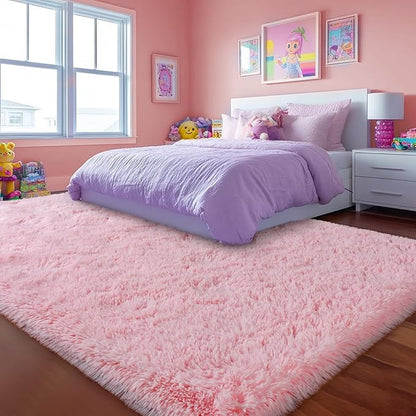 qulint 10x14 Area Rugs for Living Room, Large Fluffy Pink Rugs for Bedroom Girls Soft Shag Shaggy Modern Carpet, Fuzzy Alfombra for Dorm Room Kid Room Playroom Home Decor (10ft x 14ft, Pink)