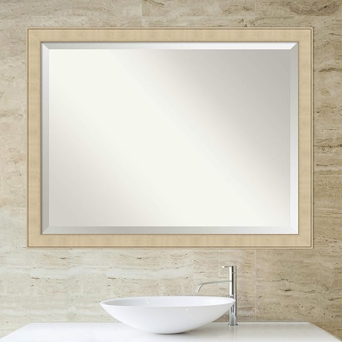 Amanti Art Silver Bathroom Mirror for Over Sink, 34x44 Classic Honey Silver Rectangle Vanity Mirror, X-Large Casual Frame, Hangs Horizonally and Vertically, Bathroom Wall Decor, Beveled Edge