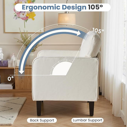 DUMOS Beige Modern Accent Chairs for Living Room, Corner Chairs for Adults, Reading Chair with Armrest and Backrest, Comfy Lounge Chairs for Bedroom Reception Waiting Room