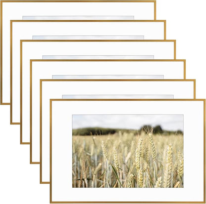 Golden State Art, Gallery Wall Frame Set of 6 - Bronze 16x24 Aluminum Photo Frames with Mat for 12x18 Pictures - 16 x 24 inch Metal Frame with Real Glass Cover - Elegant Home or Office Decor