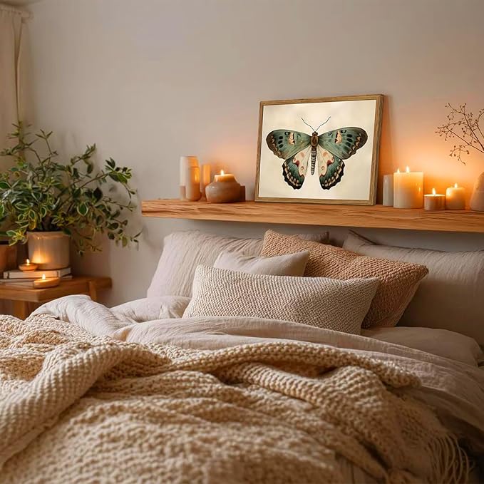 Framed Vintage Butterfly Canvas Wall Art, Moody Insect Wall Decor Paintings, Cottagecore Moth Artwork Pictures Prints Antique Home Decor for Living Room Bedroom Bathroom 16x24 inch