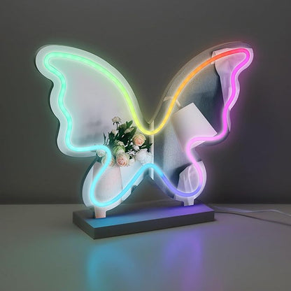 Wireless Express LED Neon Light Mirror Butterfly Lamp w/Remote Control, 16 Color Options, for Kids Room, Bedroom, Living Room, Bedside Table, Desk, Home Decor, Dorm Room
