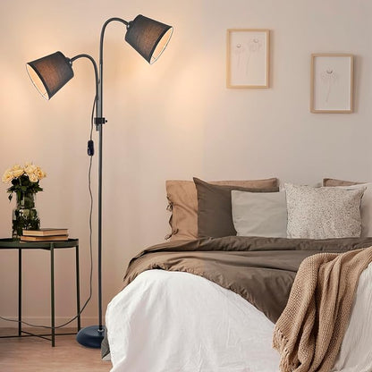 Floor Lamp, Industrial Metal Floor Lamps for Living Room with Adjustable Bendable 2 in 1 Reading Table Lamps for Living Room Bedroom Office (B2+Black)