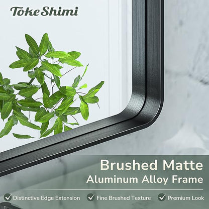 TokeShimi 32x36 Inch Black Bathroom Mirror for Wall Vanity Mirror with Non-Rusting Aluminum Alloy Metal Frame Rounded Corner for Modern Farmhouse Home Decor (Horizontal/Vertical)