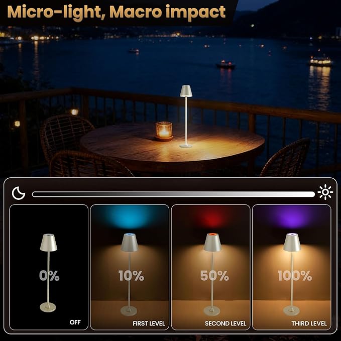 Timjorman RGB Palm-Sized Cordless Table Lamp, Rechargeable Touch Metal Bedside Lamp, 3 Brightness 3000K Warm Light, Small Table Lamp for Bedroom, Restaurant, Patio, Camping (Champagne Gold 1 Pack)
