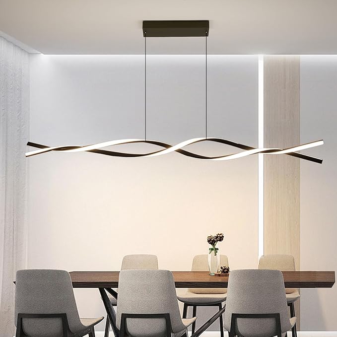 Modern LED Ceiling Pendant Light, 57IN Modern Chandelier with Remote Control 3000k-6500K Adjustable Color Temperature, Aluminum Island Lighting Lamp for Dining Room, Living Room, Island