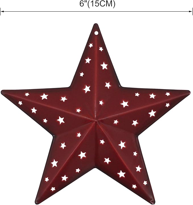 CVHOMEDECO. Primitives Rustic Gifts American Flag Stars Punched Metal Barn Stars for Wall/Wreaths/Twigs Decor, 6 Inch, Set of 3