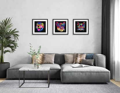 ELSKER&HOME 18x18 Frame Black, 14x14 Frame with Mat or 18x18 Picture Frame without Mat 3 Pack, Wall Mounting Include 3 Wall Art Prints
