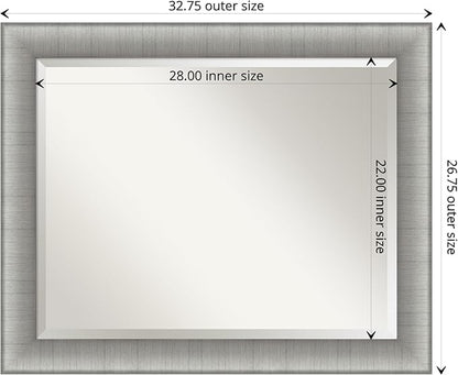 Amanti Art Silver Bathroom Mirror for Over Sink, 27x33 Elegant Brushed Pewter Rectangle Vanity Mirror, Large Casual Frame, Hangs Horizonally and Vertically, Bathroom Wall Decor, Beveled Edge