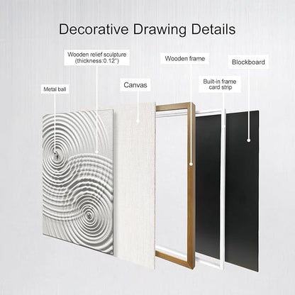 BrightA Modern Wave Texture Wood Wall Art with Silver Metal Sphere, Light Gray 3D Carved Panel for Living Room Bedroom Office Decor 27.5"x39.4"
