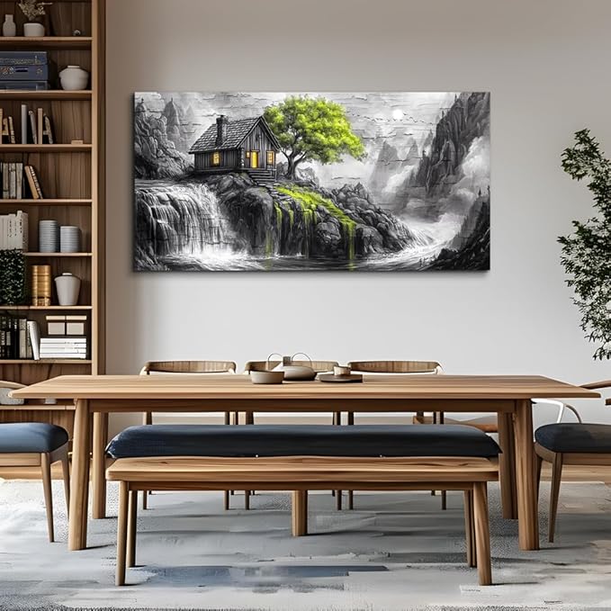 ERQINHUA Large Canvas Wall Art For Living Room Large Wall Decor For Bedroom Office Black And White Wall Painting Decor Green Tree Landscape Picture Artwork Modern Home Decor Ready To Hang 30"X60"