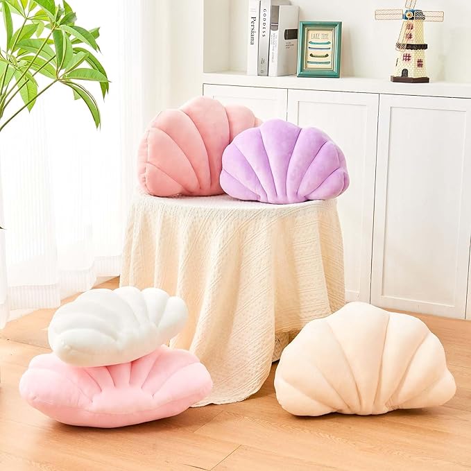 Uvvyui Pink Seashell Decorative Throw Pillow, Soft Velvet Shell Shaped Pillow, 13x10 inches