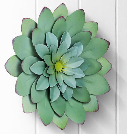 Everydecor Succulent Metal Flowers Wall Decor – Green, Hand Painted, 3D Flower Art Decoration for Living Room, Bedroom, Kitchen, Bathroom - Floral Decor for Indoor & Outdoor Use