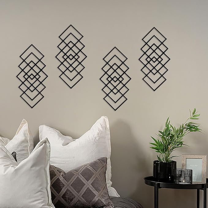 DUOOLN Large 2Pcs Abstract Metal Wall Art Decor, Black Modern Geometric Hanging Sign, Minimalist Single Line Décor Sculptures, Living Room Bedroom Bathroom Office Farmhouse Decoration-17.32 x 9.6 in