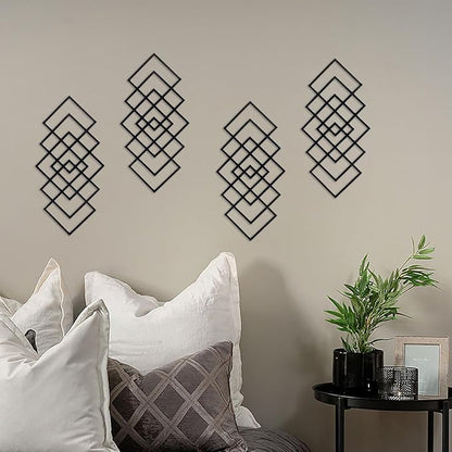 DUOOLN Large 2Pcs Abstract Metal Wall Art Decor, Black Modern Geometric Hanging Sign, Minimalist Single Line Décor Sculptures, Living Room Bedroom Bathroom Office Farmhouse Decoration-17.32 x 9.6 in