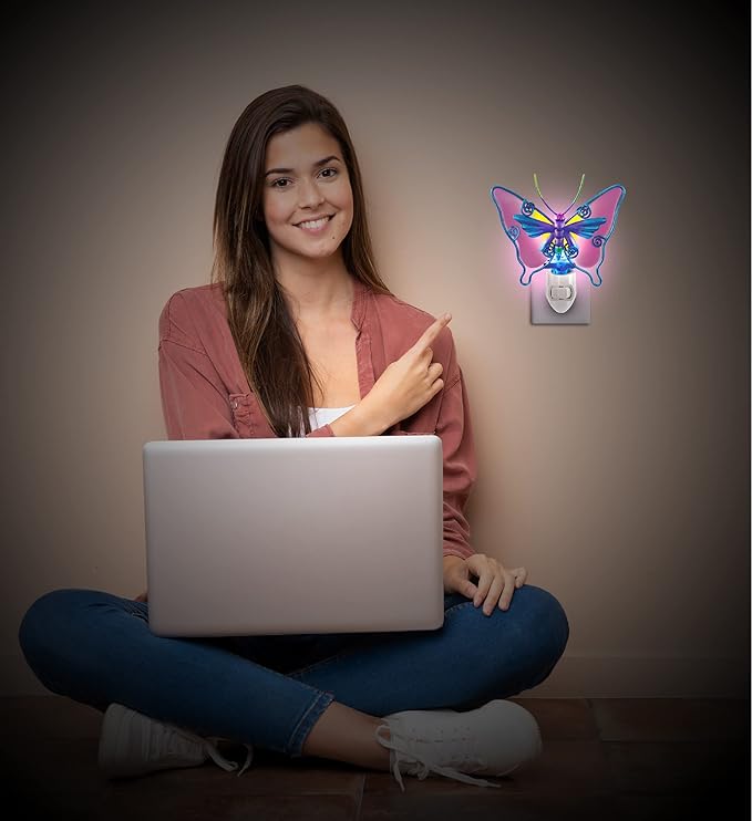 Puzzled Glass Art Night Light, Plug in Decorative Socket Lamp, Manual On & Off Portable Light for Stairway, Bedroom, Bathroom, Nursery, Home Accessory & Kitchen Decor - Butterfly