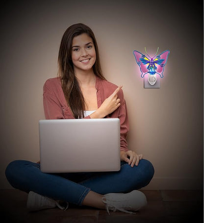 Puzzled Glass Art Night Light, Plug in Decorative Socket Lamp, Manual On & Off Portable Light for Stairway, Bedroom, Bathroom, Nursery, Home Accessory & Kitchen Decor - Butterfly