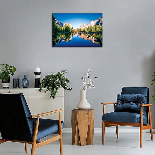 SKASNFAI Yosemite National Park Canvas Wall Art Forest Artwork Blue Lake Picture Prints Framed Home Decor for Bedroom Living Room (24x36 inch)