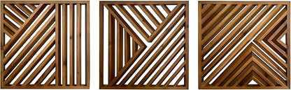 Musanpou Wooden Geometric Home Wall Decor Slatted Wood Design Wall Sculpture，Set of 3 Wood Wall Art decorate，Boho Bathroom Bedroom Living Room rustic Home Decoration