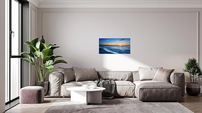 TutuBeer 1 Panel Beach Pictures Wall Art Beach Canvas Wall Art Blue Ocean at Sunrise Picture Print on Canvas Sea Artwork for Walls Seascape Pictures for Home Decor Ready to Hang 20x40inch