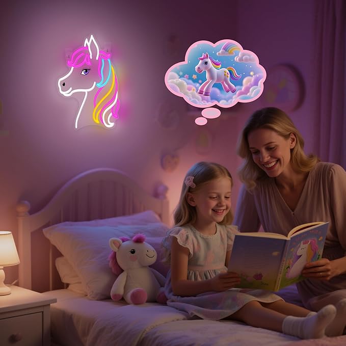 OkiyiD Dreamy Horse Neon Sign, Aesthetic Wall Decor for Girls Bedroom, Living Room, Vanity, USB Powered LED Light with Hanging Kit, Unique Magical Gift for Her