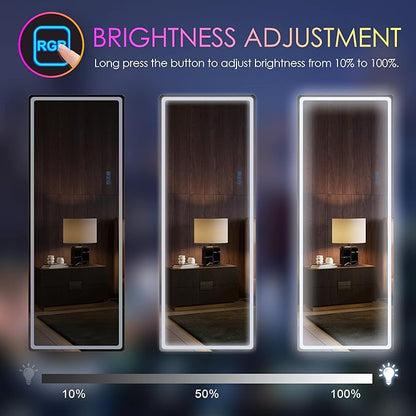 LVSOMT 63 X 22 Full Length Mirror with Lights, Large Wall Mirror Full Length, RGB Led Mirror Full Length with Remote Control, Full Body Mirror for Bedroom Living Room Cloakroom, White