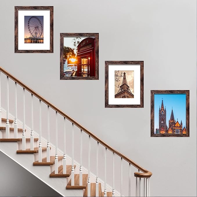 BESCRCL 8x10 Picture Frame Brown Set of 6, Display Pictures 5x7 with Mat or 8x10 Without Mat for Wall Mounting or TableTop