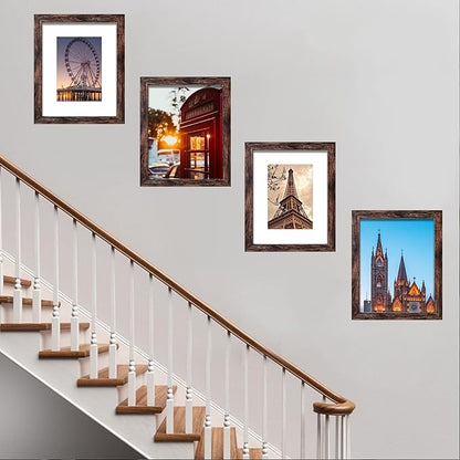BESCRCL 8x10 Picture Frame Brown Set of 6, Display Pictures 5x7 with Mat or 8x10 Without Mat for Wall Mounting or TableTop