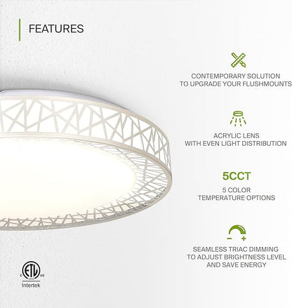 ASD 18 Inch LED Flush Mount Ceiling Light Fixture for Bedroom, 35W 1992LM 5CCT 2700K-5000K, Dimmable Lights, Dining, Living Room, Kitchen Lamps, Modern Home Lighting Fixtures, Nickel, ETL, 2 Pack