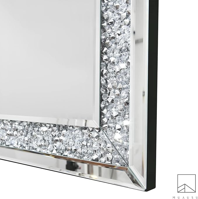 Crystal Crush Diamond Mirror-24x36 Silver Mirror, Gorgeous Wall Mirror, Rectangle Mirrors for Wall Bathroom, Bedroom, Dining Room and Living Room