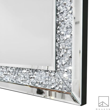 Crystal Crush Diamond Mirror-24x36 Silver Mirror, Gorgeous Wall Mirror, Rectangle Mirrors for Wall Bathroom, Bedroom, Dining Room and Living Room