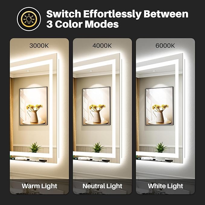 Briivue 40x38 Inch LED Bathroom Mirror with Lights, Backlit & Front Lit, Anti-Fog Lighted Bathroom Vanity Mirror for Wall, Memory Function, Dimmable, HD Tempered Glass, Shatter-Proof