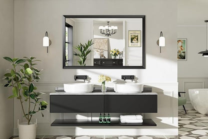 Briivue 55x36 Inch Black Bathroom Mirror for Wall, Thick Metal Framed Rectangle Mirrors for Over Sink, Bedroom, Living Room, Entryway, Anti-Rust, HD Tempered Glass