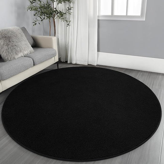 Gifeas Ultra Soft Round Area Rugs for Living Room Bedroom, 6x6 Feet Black Thickened Memory Foam Modern Indoor Circle Carpets, Non-Slip Comfy Circular Rug for Boys Girls Nursery Room Home Decor