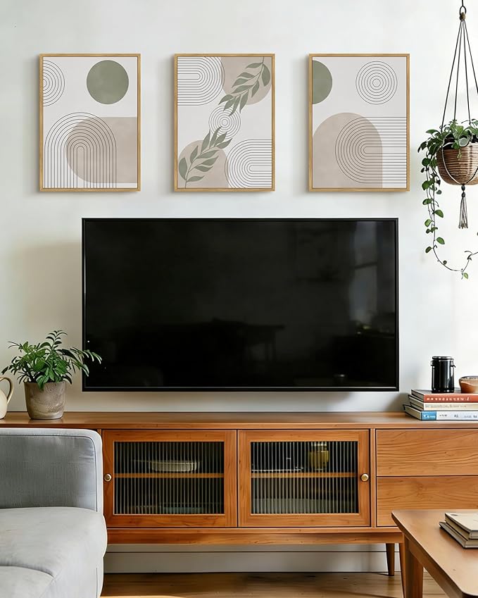 Drsoum Green Botanical Boho Wall Art Framed Modern Bohemian Sage Wall Decor Abstract Geometry Lines Prints Ready to Hang 11x14in Natural Framed