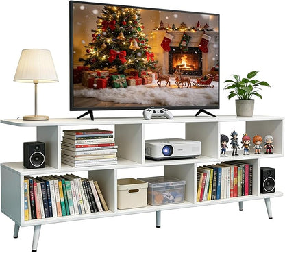 Lightdot 65 Inch TV Stand, up to 75 Inch TVs, Large Storage for Collection with 8 Open Shelves, Sturdy Media Console Table for Living Room/Entrance/Kitchen/Sofa Cabinet, Easy Assembly, White