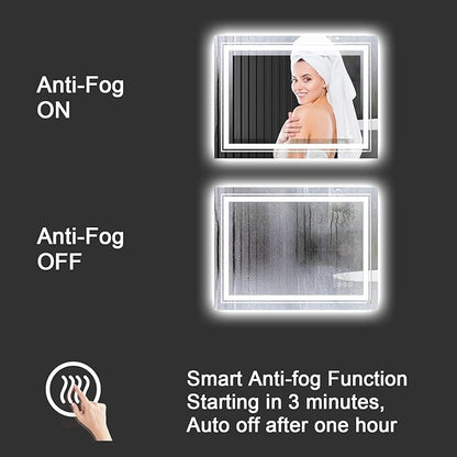 Snowdool LED Bathroom Mirror, 60"X24" with Front and Backlit, Anti-Fog, Large Bathroom Vanity Mirror for Wall, Memory Function, Stepless Dimmable, Tempered Glass (Horizontal/Vertical)